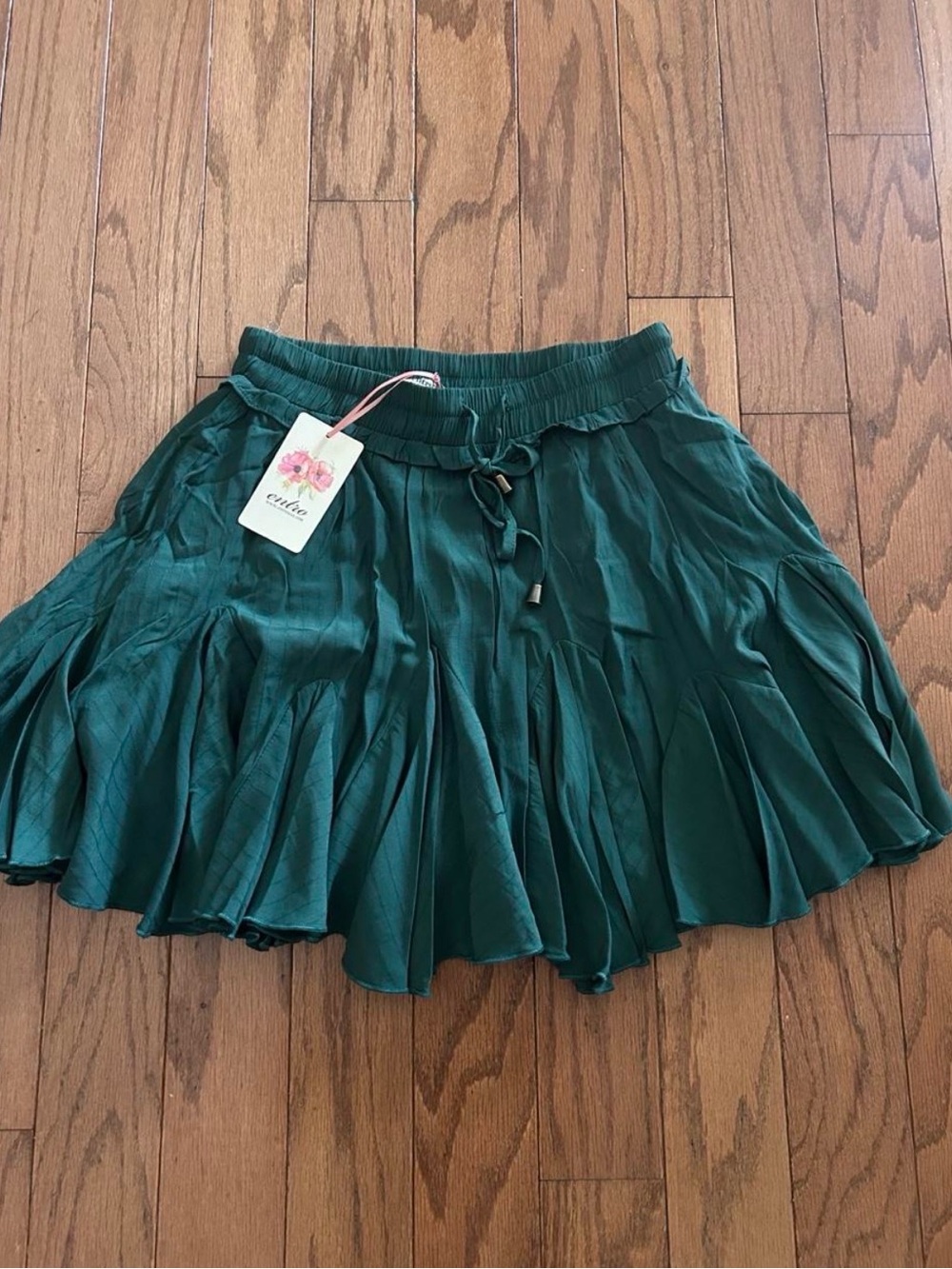 entro Emerald Green Flared Skater Skirt with Drawstring
